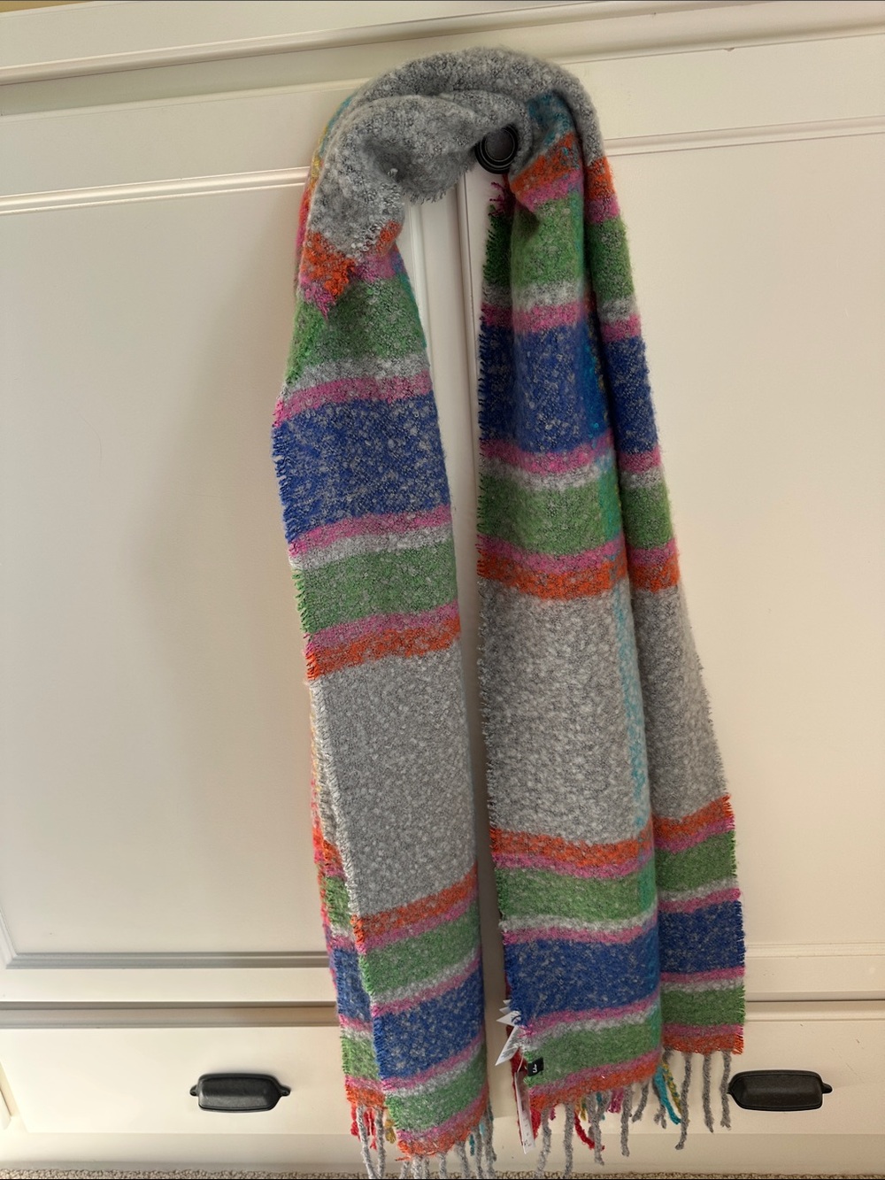 Cozy Multicolor Striped Throw Scarf in Gray